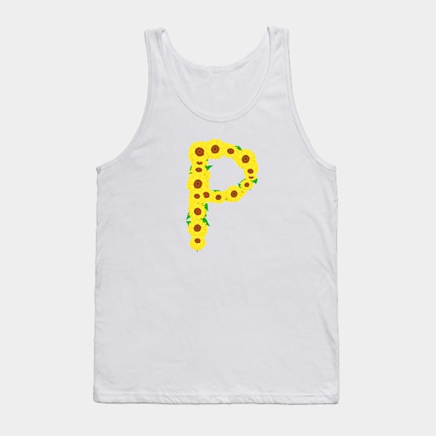 Sunflowers Initial Letter P (White Background) Tank Top by Art By LM Designs 